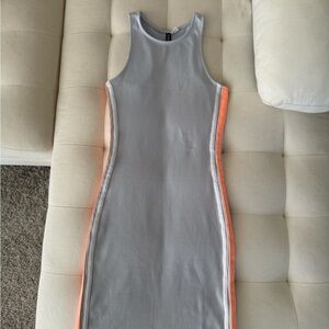 H&M Ribbed Gray and Orange Halter Bodycon Midi Dress